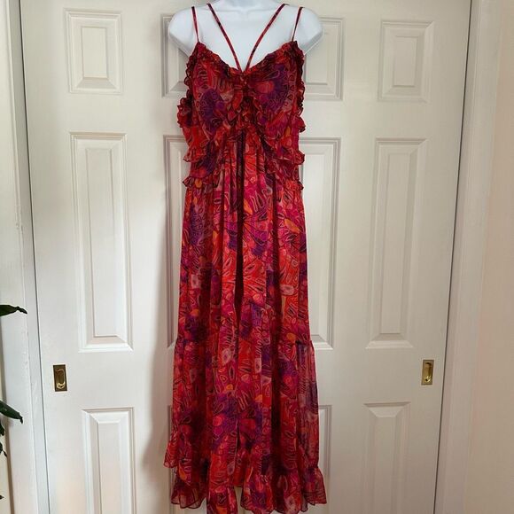 MISA LOS ANGELES Adrienne Midi Dress in Abstract Butterfly - Large - Picture 2 of 8